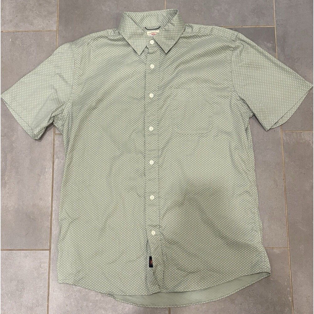 Faherty Button Down Short SS Mens M Green Geometric Comfort Hidden Button Down